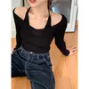 Fake Two Piece Halter White Sweater T Shirt Women s Autumn Long Sleeve Slim Tight Bottoming Tops 220728
