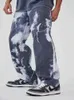 2021 New Men Loose Denim Pants Adults Color Block Lightning Cloud Print Trousers Loose Skate Pants Pockets Hip-hop Jeans S-3XL G0104