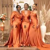 African Orange Red V Neck Plus Size Mermaid Bridesmaid Dresses Nigeria Girls Ruched Satin Wedding Guest Dress Sexig Long Maid of Honor Gowns BC11919