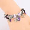 Очарование браслетов Leabyl Dropship Purple Enamel Petal Flower Heart браслет бабочка ловца ловца Bead Fashion Women GiftCharm