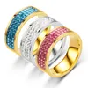 Banda de anel de diamante dourado aço inoxidável Três fileiras anel de cristal Mulher mais fino Homem fino Jóias de moda Presente