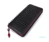 2022-Style Panelled Spiked Clutch Women Patent Real Leather Mixed Color Rivets bag Clutches Lady Long Purses with Spikes Men Wallets