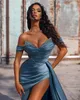 2022 Robe de bal bleue sexy épaule dénudée robe de soirée formelle taille haute fendue satin robes de demoiselle d'honneur sur mesure BC10944 0329289K