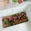 Tappeti Recinzione in legno retrò Natura Piante di rose rosa Tappetino per porta d'ingresso floreale Antiscivolo Assorbe acqua Cuscino a strisce lunghe Tappetini per la camera da letto