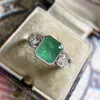 Fedi nuziali Vintage Boho Style Larghezza Anello Intarsiato Ovale Pietra Verde Design Bicolore Dito Per Le Donne Dichiarazione Gioielli RegaloMatrimonio