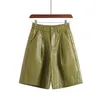 S-4XL Fashion PU Leather Shorts Women's Autumn Winter Bermuda Elastic Waist Loose Five Points Trouser Plus Size 220427