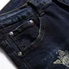 2022 Summer Street Trendy Men's Jeans Tryckt bomullsdetimbyxor Fashion Urban Tight Midje Casual Pants Vaqueros de Hombre