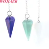 WOJIAER Pendentif Améthystes Cristal Opale Gemme Naturelle Pierre Cône Chaîne Guérison Chakra Pyramide Hexagone Pendule Avec Chaîne BO933