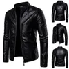 Jaquetas dos homens Homens Faux Leather Cor Solid Face Collar Manga Longa Zip Motocicleta Casaco Casaco Casacos