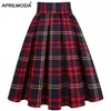 Gonna scozzese rossa vintage a pieghe Uniforme scolastica Stampa a vita alta Donna Retro Estate anni '50 Rockabilly Gonne Cotone Midi Skater 220322