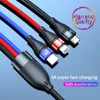 5A High Current 3 in 1 braided data Cables 40w Super fast charging Split line Android Apple Type-C first line and three uses extreme Support lighting With packaging