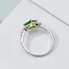 Bröllopsringar Europe America Style High-End Jewelry Women Lady Settings Green Square Cubic Zircon Silver Color Plated Gold Ring US6-US8WEDDI