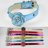 Luxury Diamante Flower Bling Dog Collar Lead Soft Leather Adjustable Puppy Cat Collar Harness