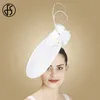 FS Beige White Kentucky Big Fascinators For Wedding Hair Cocktail Church Hats Elegant Women Fedora Lady Fancy Flower Headwear 220813