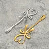 3D Bow Knot Heart Shaped Spoon Mini Coffee Tea Dessert Spoon Hanging Spoon Glod Silver Stainless Steel Flatware