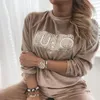 Bluza bluzy damskiej bluzy retro okrągła szyjka aksamitna bluza pullover jesienna zima litera druk cekinowe swobodne topy z długim rękawem Jumper Mjer 230206