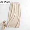 Aomo Women Beige Sweater Midi Skirt Högkvalitativt kontor Ladies Elegant Chic Mid Calf Skirts 4c27a 220322