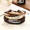 Cadeia de link 1 Conjunto 4 PCs Bracelets de couro multicamadas asa de madeira de braçadeira natural Mulheres de joalheria homens pulsera de jóias Wholesalelink Lars22