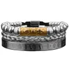 3 pièces de luxe romain Royal court Tube bracelet à breloques hommes en acier inoxydable géométrie Pulseiras hommes ouverts réglables Bracelets Couple Jewe1488840