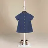 2022 High Quality New Summer Kids Cowboy Dress Embroidery Design Girls Cute Short Sleeve Princess Dress Baby Child Clothes G220506