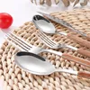 16st Rostfritt stål Imitation Trähandtag från Cutlerier Set Nrowers Clamp Western Table Gaffel Fork Tea Spoon Silverware 220623