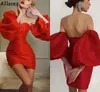 Exaggerated Puff Lantern Sleeves Cocktail Short Prom Dresses Sweetheart Elegant Satin Pleats Formal Party Wear For Women Girls Backless Mini Club Dress CL0849