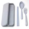 3pcs/set Travel Cutlerys Portable Cutlery Box Wheat Straw Fork Spoon Student Dinnerware Sets Kitchen Tableware