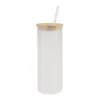 12oz 16oz 25 oz vidrio recto tazas de sublimación espacios en blanco clara tarro helado de la boca de cerveza tazas de café vasos taza de vino taza con pajitas de tapa de bambú