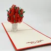 ローズポップアップ彫刻カード3Dクリエイティブグリーティングカードロマンチックな赤い花の手作りカードバレンタインデイギフトカードカスタマイズF0509