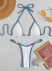 Sexy Micro Bikini 2022 Costume da bagno a catena Donna Costumi da bagno Bikini a costine Set costume da bagno brasiliano Abbigliamento da spiaggia Bagnante Biquini