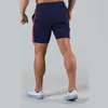 Sidor randig andningsbar springa shorts män snabb torr träning kroppsbyggande gym sport jogging pocket träning 220715
