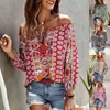 Chemisiers pour femmes Chemises Femmes Boho Style Slash Col Imprimé Floral Lanterne Manches Lâche D'été Décontracté Basique Pull Élégant Chemisier Bureau