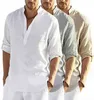 Hommes Blouse décontractée coton lin chemise hauts amples à manches longues t-shirt printemps automne mode beau T s 220714