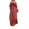 프리 사이즈 무슬림 단색 여성 아라비아 두바이 이슬람 긴 소매 느슨한 아바야 의류를위한 헤드 카프와 큰 스윙 드레스 21423