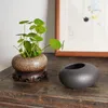 Pebbles Stone Design Vase Floral en Céramique Petite Poterie Oblongue River Rock Jardinière Jardin Zen Japonais Pot de Fleur Mat Noir Marron