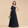 Elegant Navy Blue Bridesmaid Dresses A Line One Shoulder Long Summer Bohemian Weddings Maid of Honor Gowns Women Occasion Evening Prom Robes Plus Size BM3006