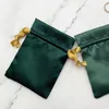 Green Silk Stain Gift Bags 7x9cm 9x12cm 10x15cm pack of 100 Custom Logo Pouches Jewelry Sachets Candle Perfume Makeup Packaging