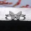Cluster Rings CZ Butterfly For Women Shiny Rhinestone Silver Color Adjustable Female Jewelry Accessories GiftCluster