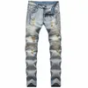 2022 Novos jeans magros jeans Moda angustiada Men Jean Slim Motorcycle vendendo moto de moto de moto de moto verdadeiro cal￧as de jeans de hip hop preto tamanho 28-40