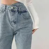 Высокая талия для мытья вода плюс джинсы Женщина повседневная простота прямая джинсовая джинсовая длинные брюки Женские талия Дизайн Почувствуйте джинсы Женщина L220726