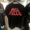 Kırmızı Ağır Kumaş Ovesize Hasar Tasarımı Eski Erkekler T-Shirt Öldüren Sanat W220811