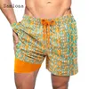 Samlona Plus SIze 3xl Men Casual Shorts Bohemain Flower Print Beach Shorts Male Drawstring Short Pants Sexy Mens Clothing 2022 Y220420
