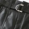 TRAF femmes Chic mode avec ceinture Faux cuir Shorts Vitnage taille haute fermeture éclair mouche poches femme pantalon court Mujer 220602