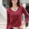 TuangBiang Autumn Women Asymmetrical Hem Bamboo Cotton T-Shirt Burgundy Loose Tshirt Korean Crossed Long Sleeve Winter Tops 220321