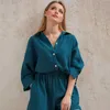 HiLoc Casual Sleepwear Cotton Pajamas For Women Sets Suit Turn-Down Collar Nine Quarter Sleeve Sleep Tops Shorts Female Homewear 220802