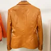EST Модный дизайнер стиль женские двойные погружные кнопки льва синтетическая кожа пиджака коричневый 220328