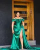 Green Aso Ebi Hunter Satin Evening Dresses 2022 Sexig Off Shoulder Front Split Plus Size Prom Party Gowns