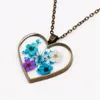 Hänge halsband charm hjärtform torkad blomma fahion riktiga blommor harts för kvinnor halsband mode juvelrypendant