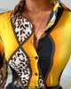 女性用ブラウス女性シャツ2022女性カジュアル秋のターンダウンカラーシフォンブラウスヒョウプリントチーターカラーブロックボタン
