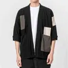 2022men kinesisk stil skjorta mens kimono cardigan manlig harajuku lapptäcke streetwear skjortor män vintage bomullslinne öppen söm l220706